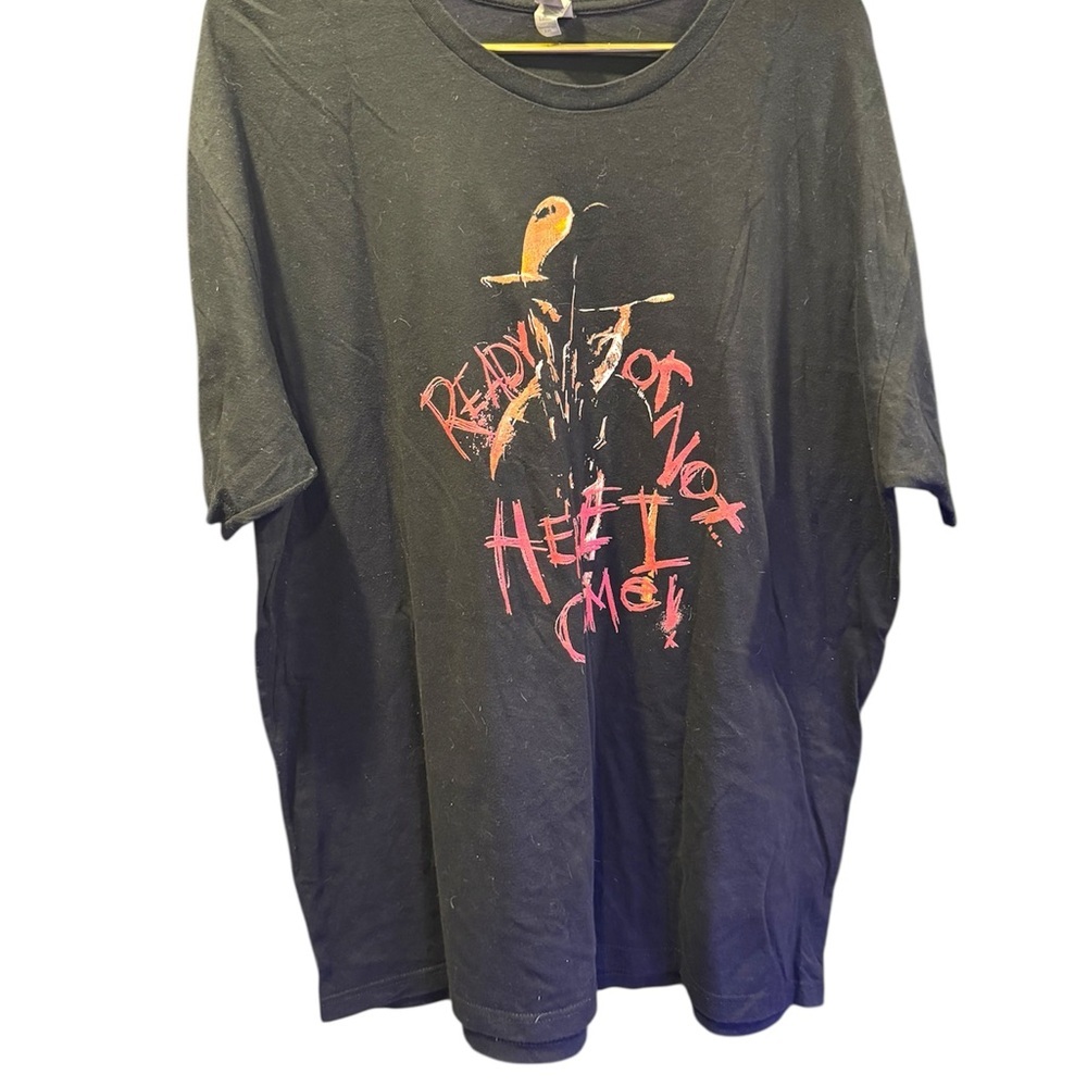 A Nightmare on Elm street Black Graphic T-Shirt with Red Colorful Design XXL
